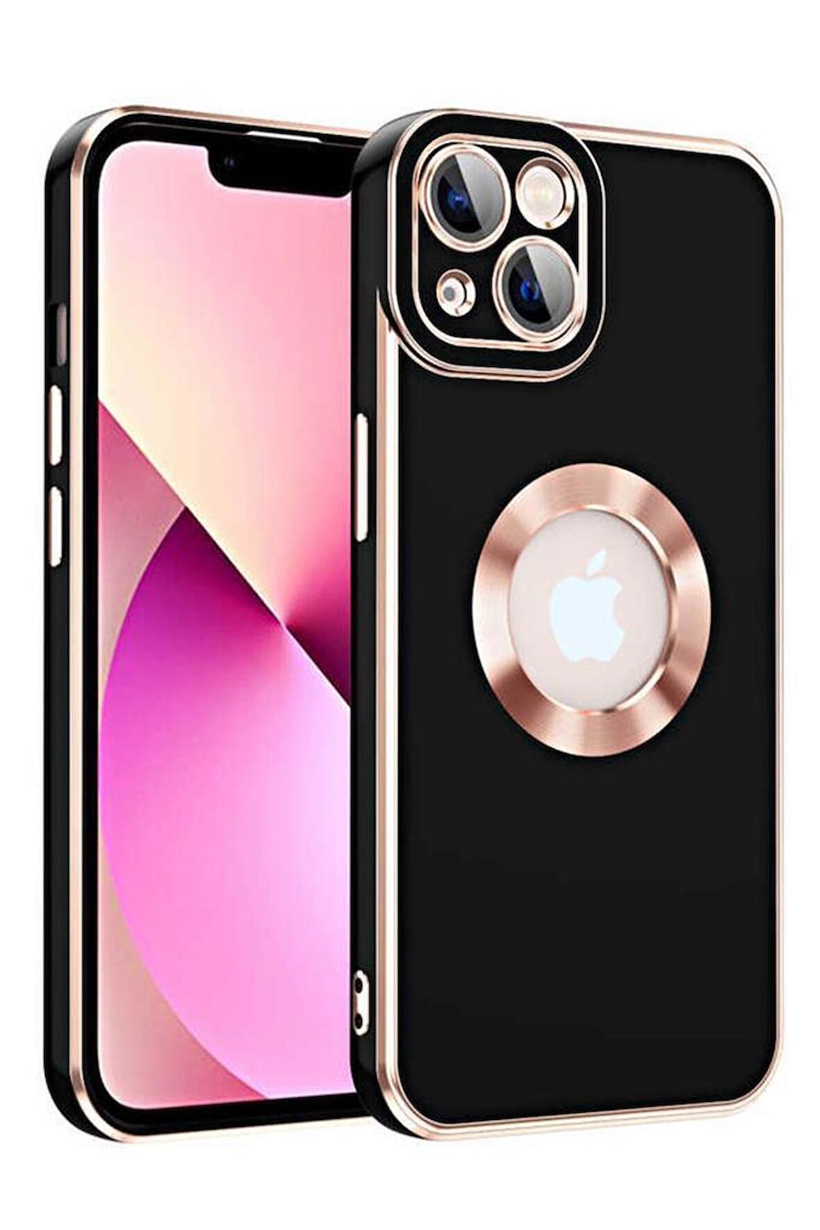 iPhone 14 Kılıf Kamera Korumalı Logo Çevresi Halka Tasarım Lüx Kapak