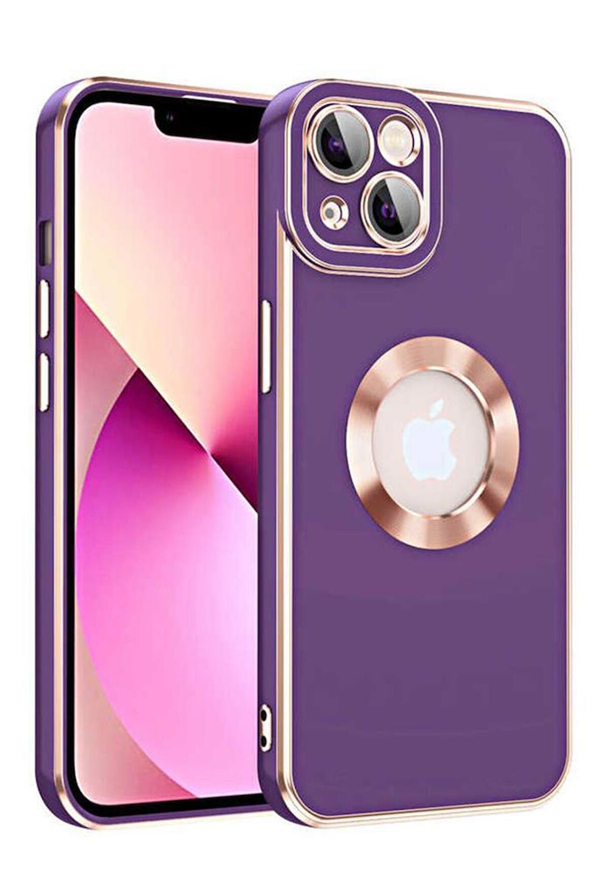 iPhone 14 Kılıf Kamera Korumalı Logo Çevresi Halka Tasarım Lüx Kapak