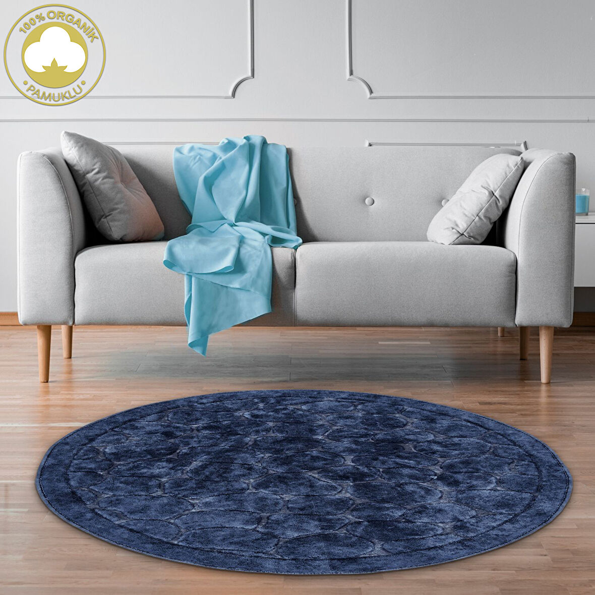 Alanur Antik Eskitme Açık Cotton Yuvarlak Halı