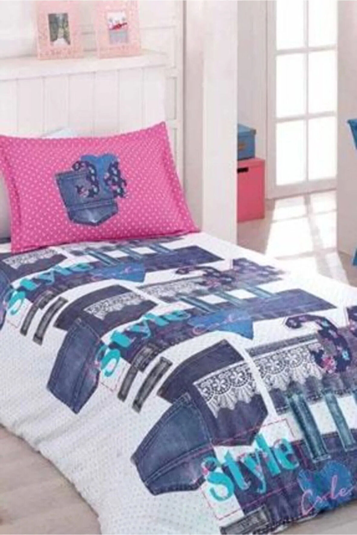 Tek Kişilik Ranforce Nevresim Takımı Girl Denim