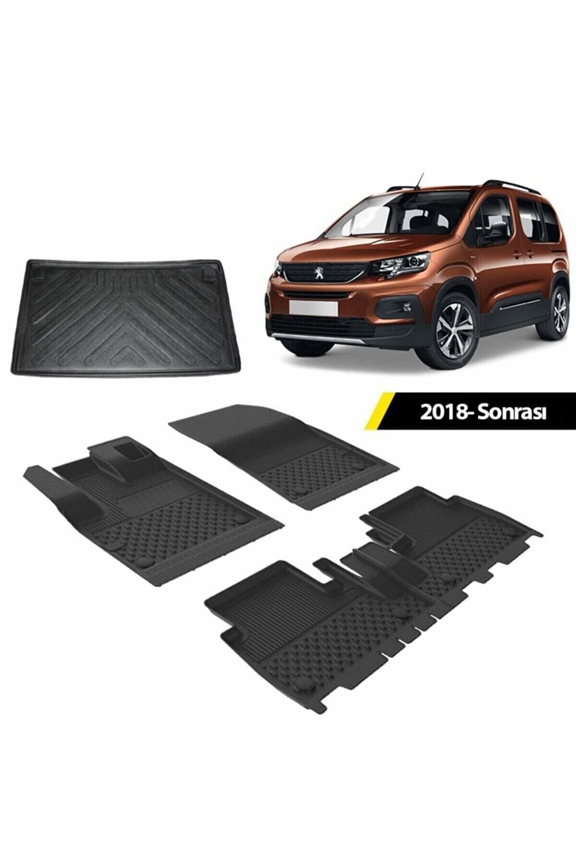 Sahler Sahler Peugeot Rifter 2019+ 4.5D Paspas 3D Bagaj Havuzu Rizline Siyah