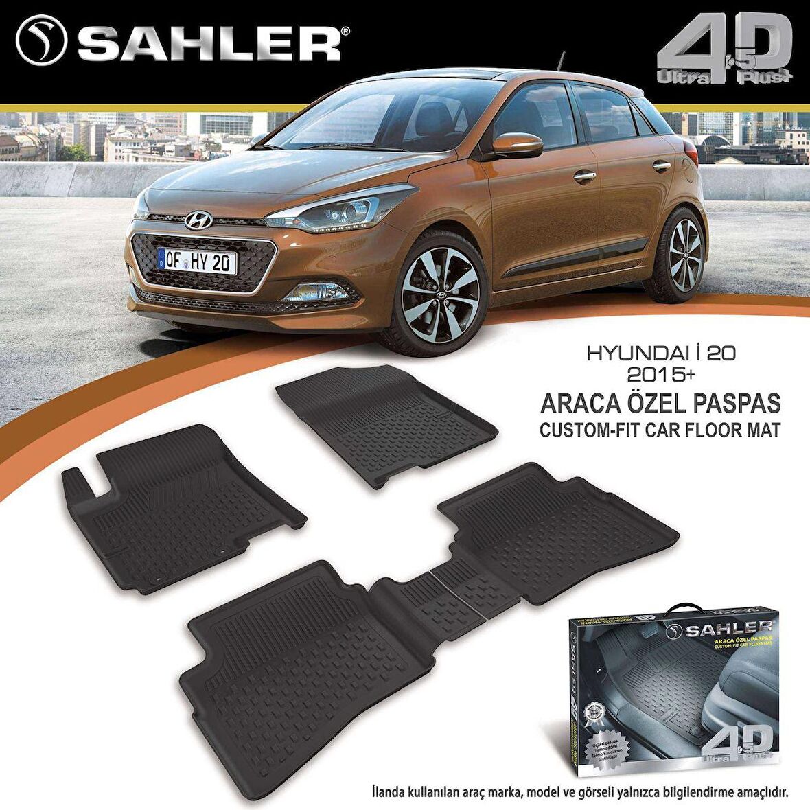 Sahler Hyundai  İ20  2015-2020  4.5D Havuzlu Paspas Siyah