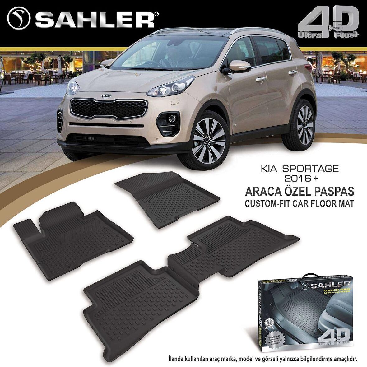 Sahler Kia Sportage 2016-2021  4.5D Havuzlu Paspas Siyah