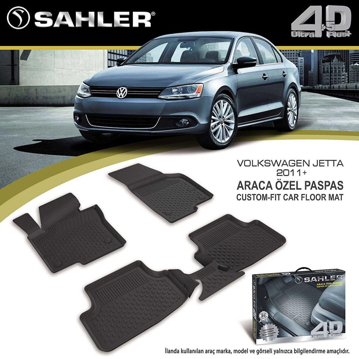 Sahler Volkswagen Jetta  2011+  4.5D Havuzlu Paspas Siyah