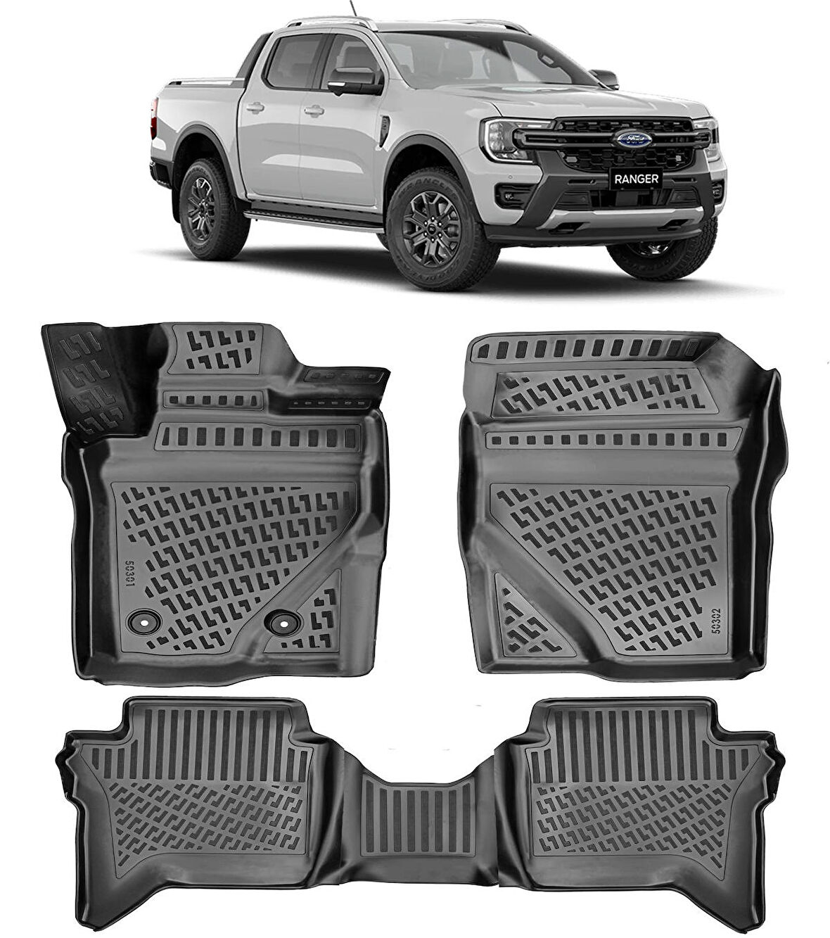 Rizline Ford Ranger 2023+ 3D Havuzlu Paspas Siyah
