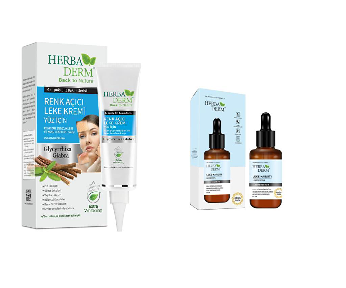 Herbaderm Renk Açıcı Yüz Leke Kremi 55ml+Leke Karsıtı Serum 30ml