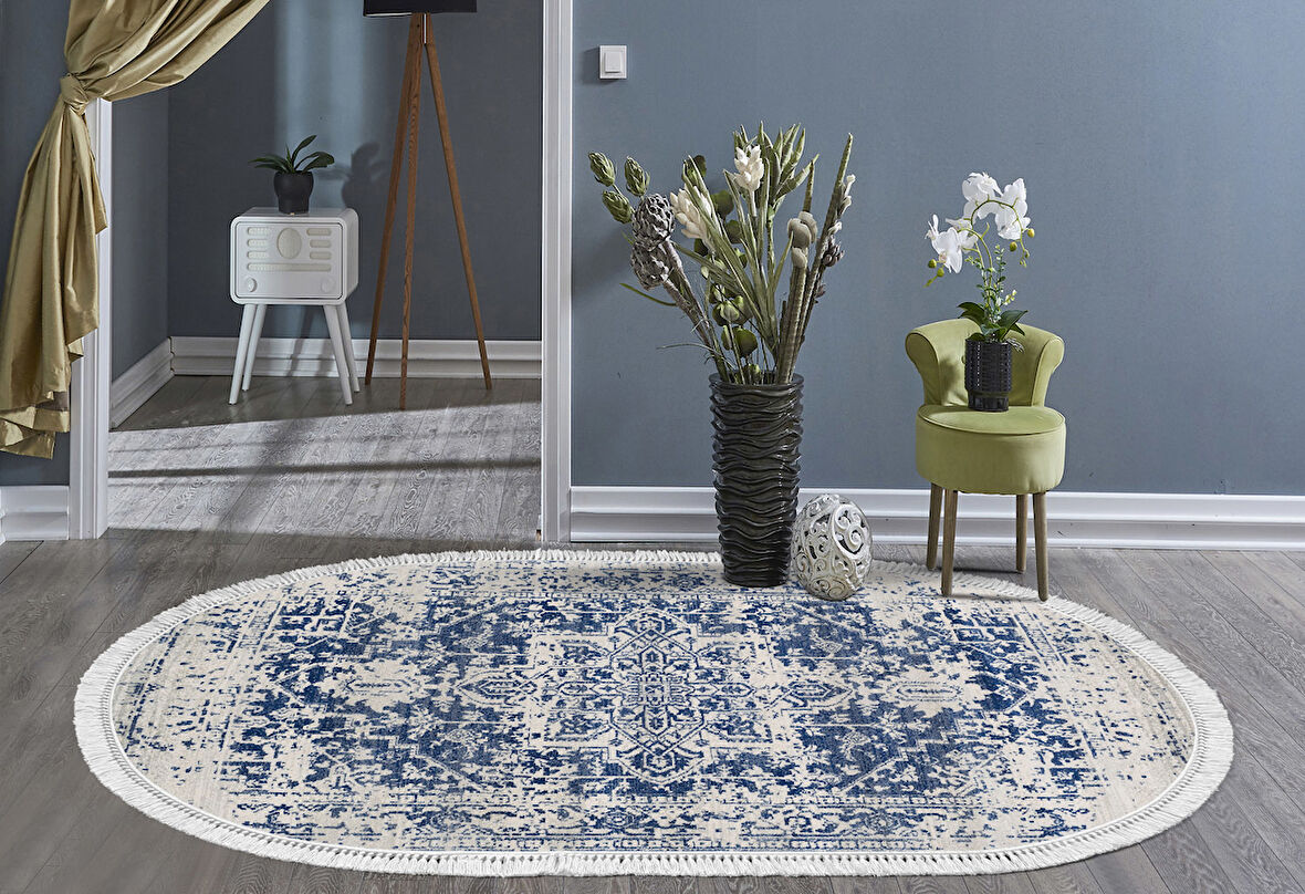 Dekoreko İnci Halı Dijital Saçaklı Oval 2069 Desen 1