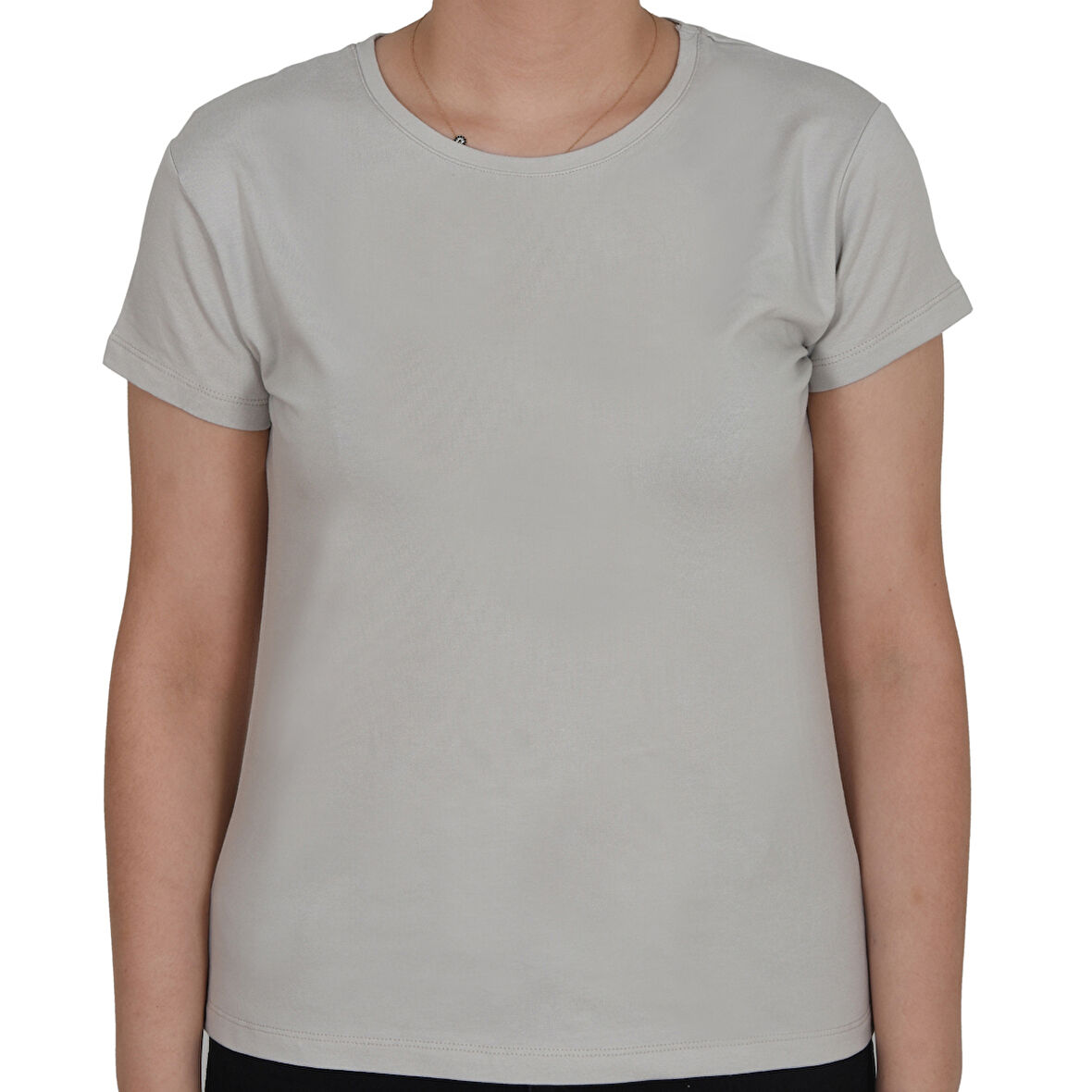 ASM0062 Bayan Düz Gri Viskoz Penye T-Shirt