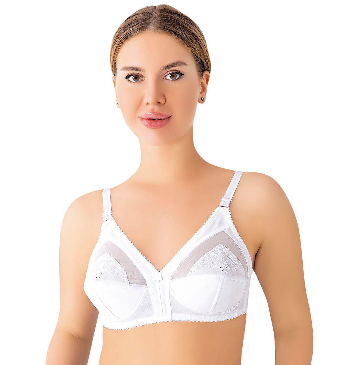 ASM1324 Kadın Beyaz Saten Nakışlı Minimayzer Toparlayıcı Sütyen