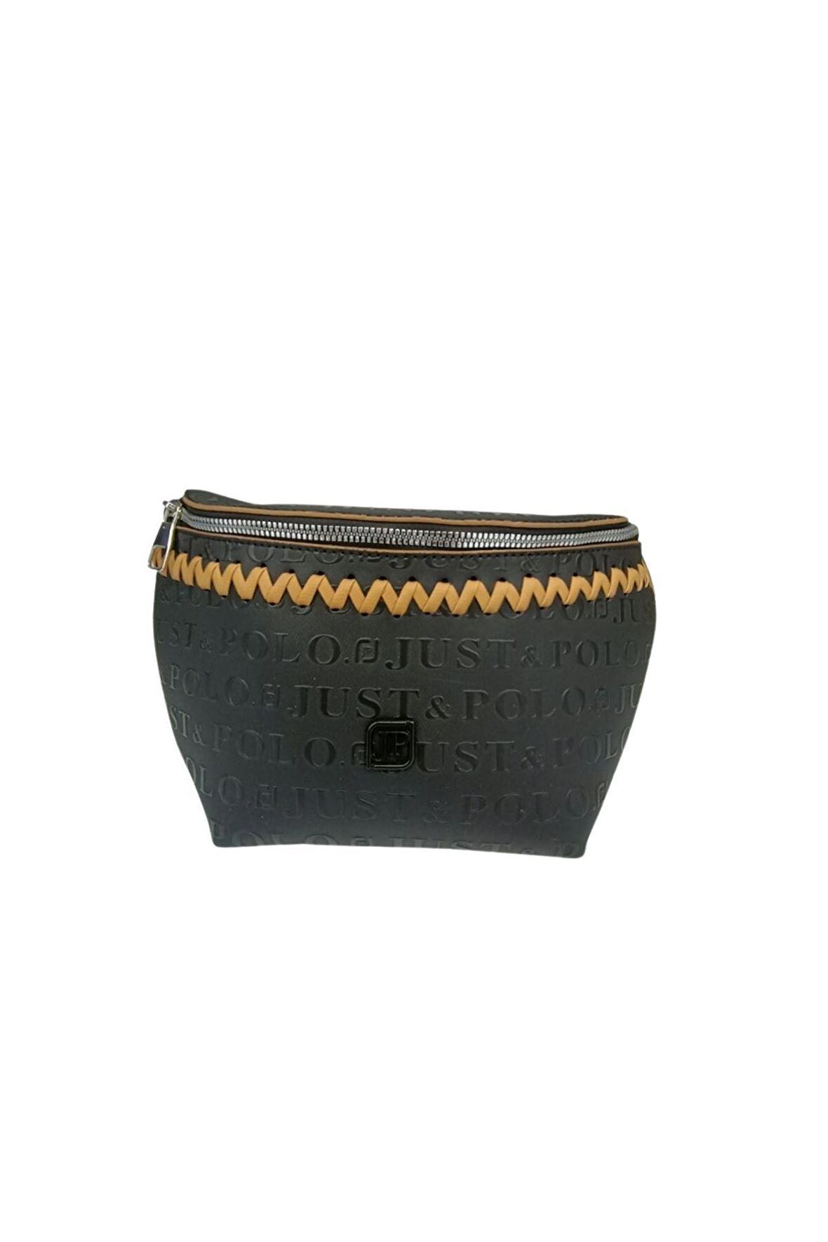 SİA ÇANTA Orijinal Just&Polo Kadın 3 Bölmeli Kabartma Yazı Baskılı Örgü Kemerli Bel Vücut Çapraz Çanta