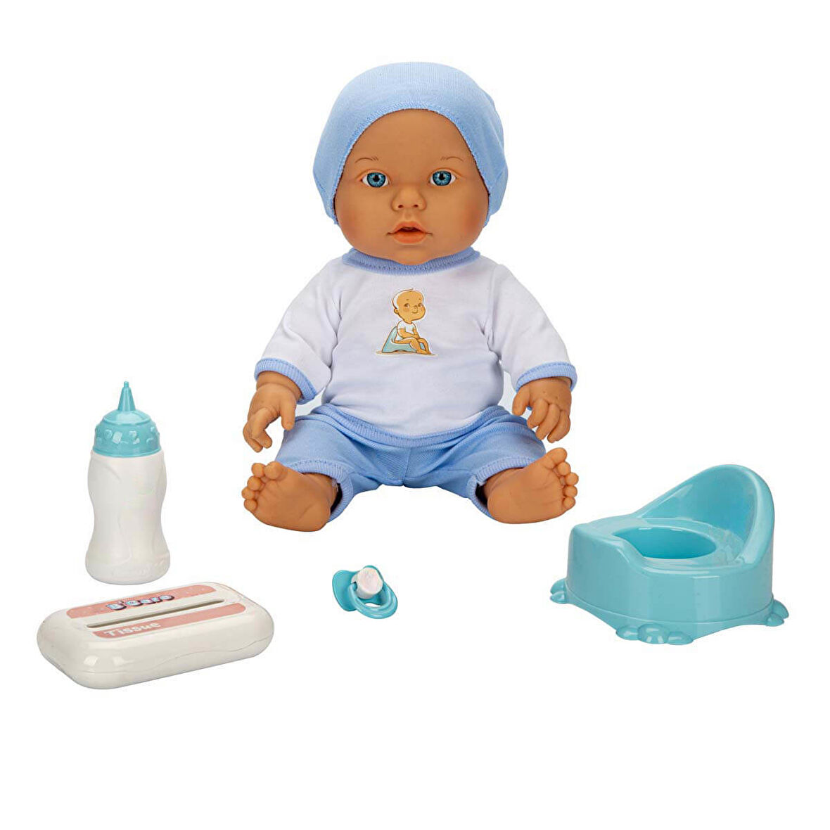 Bebelou Tuvalet Zamanı Sesli Bebek Seti 32 cm 30738 Mavi