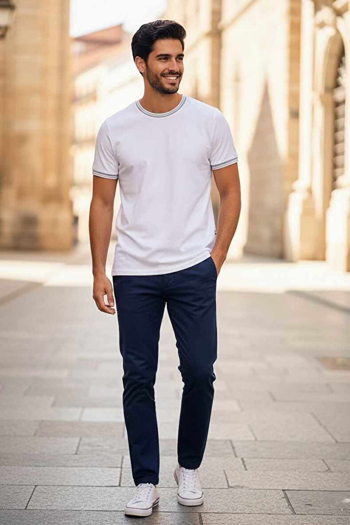 Alfriston Kırık Beyaz Renk Çizgi Detaylı Triko