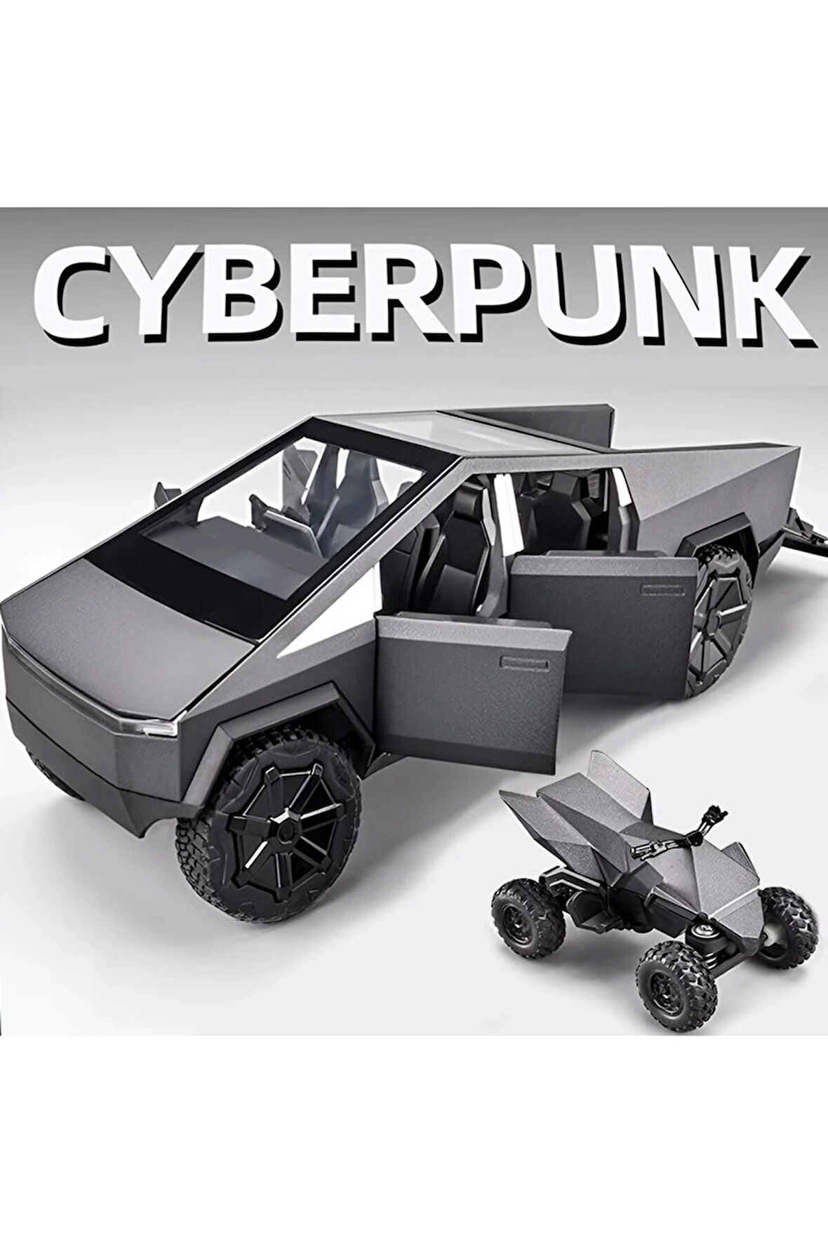 1/32 Tesla Cybertruck Pikap Model Metal Off Road Koleksiyonu Sesli Işıklı Çek Bırak ( Kutusuz )