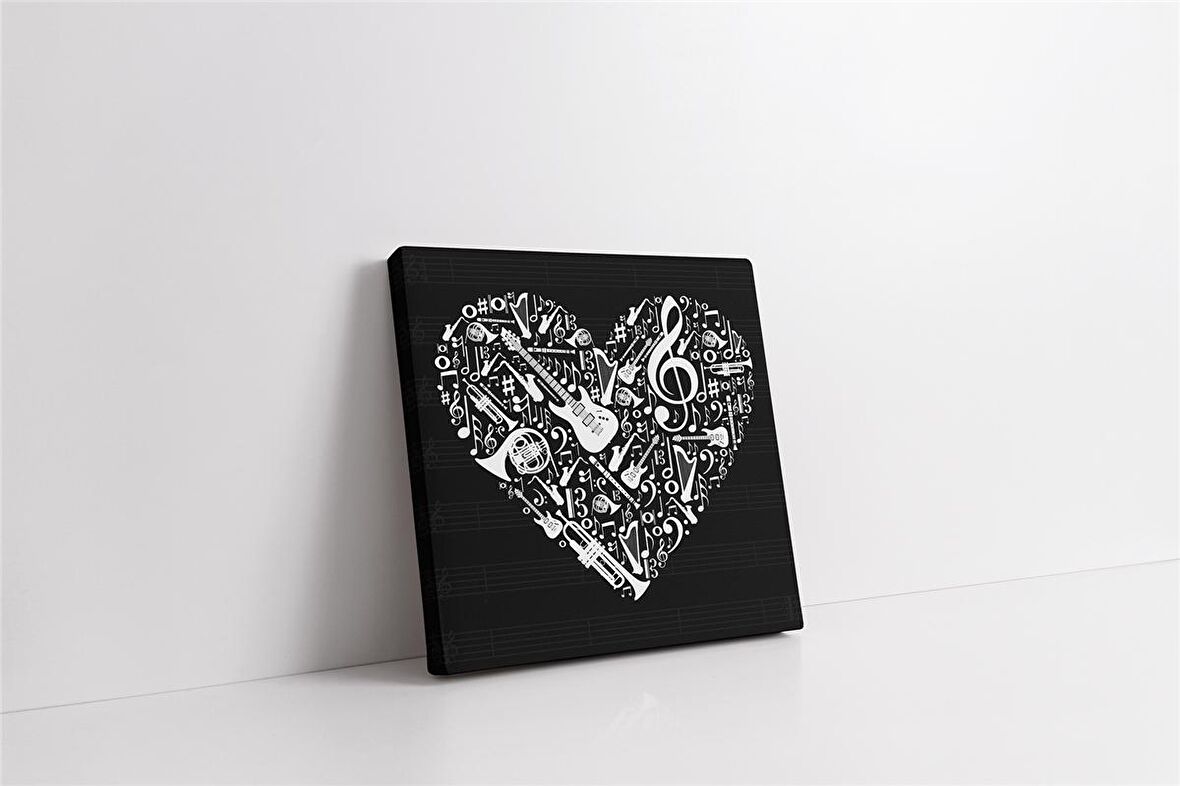 Müzik Enstrümanları Kalp Tasarım Kanvas Tablo