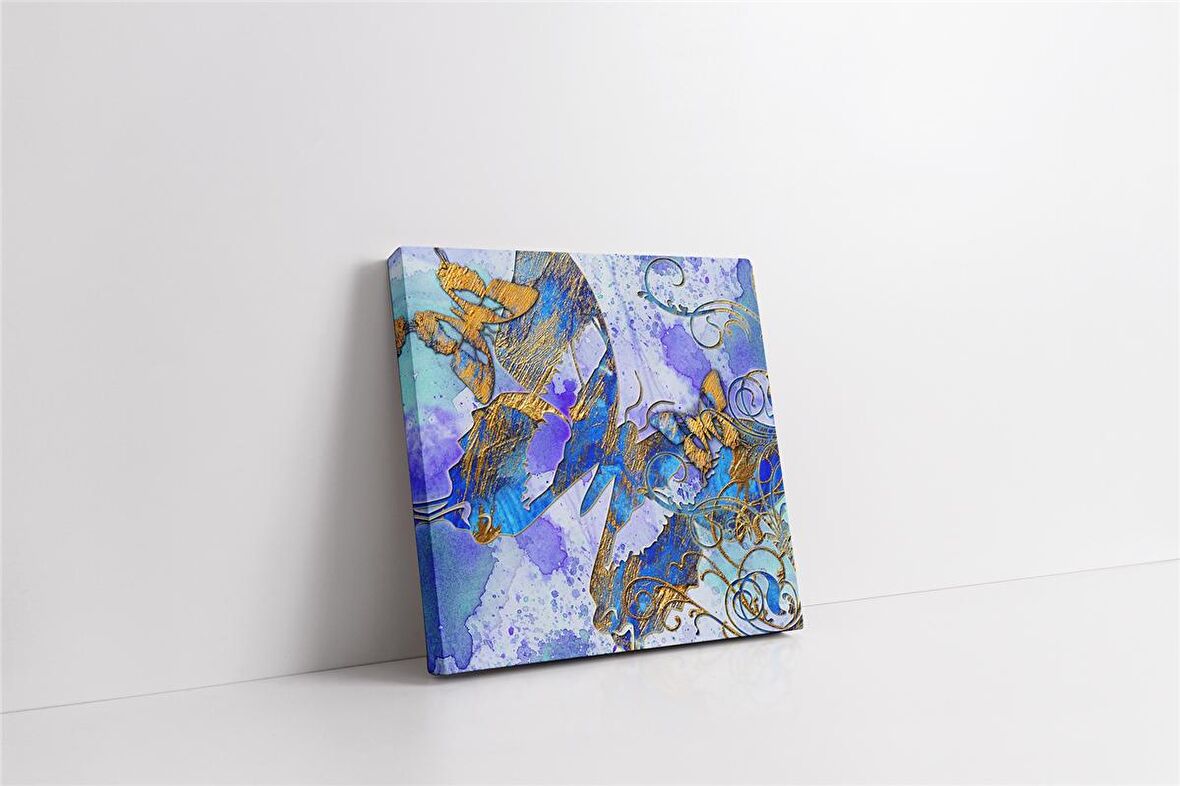 Mavi Fonda Kelebek Görselleri Kanvas Tablo