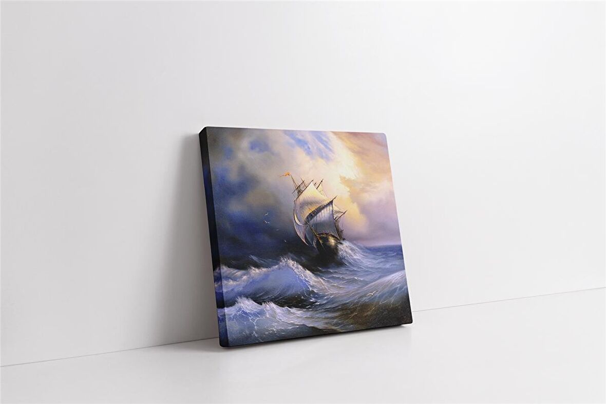 Fırtınayla Boğuşan Yelkenli Kanvas Tablo