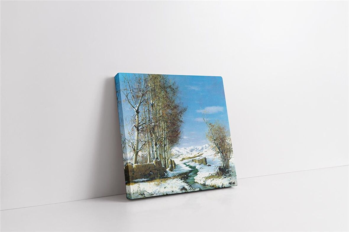 Karlar Altında Kalmış Nehir Mazaralı Kanvas Tablo