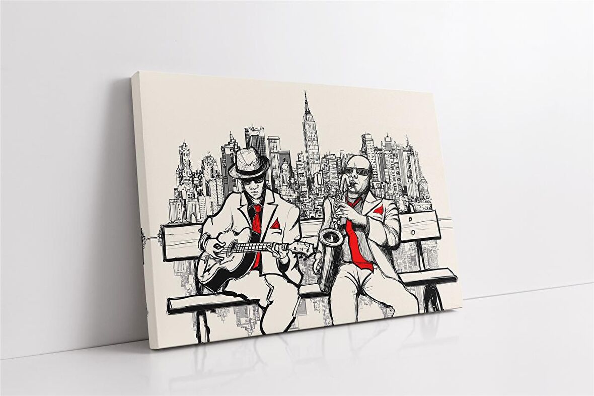 Saksofoncu ve Gitarist Kanvas Tablo
