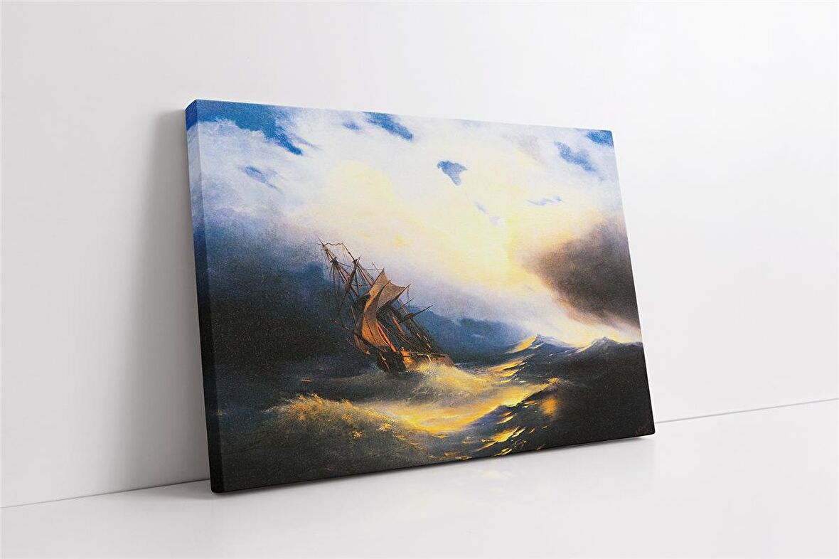 Dalgalı Deniz Yelkenli Tekne Kanvas Tablo