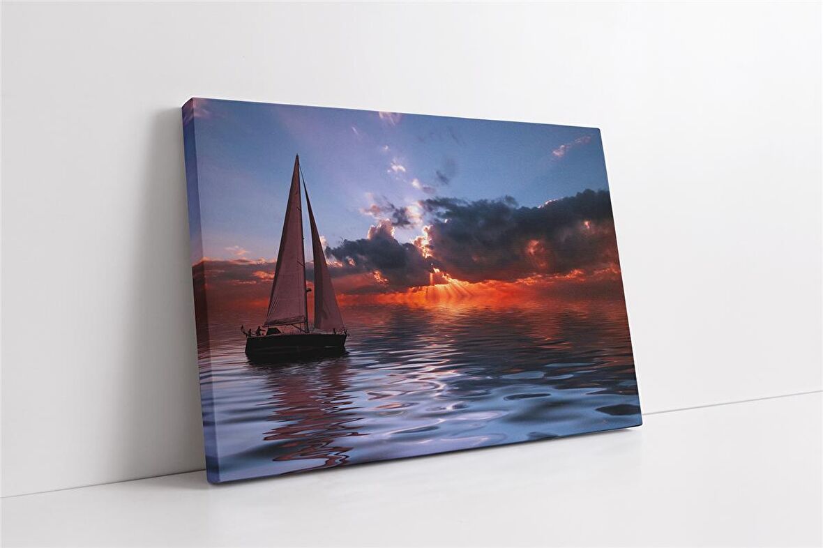 Gün Batımında Yelkenli Kanvas Tablo