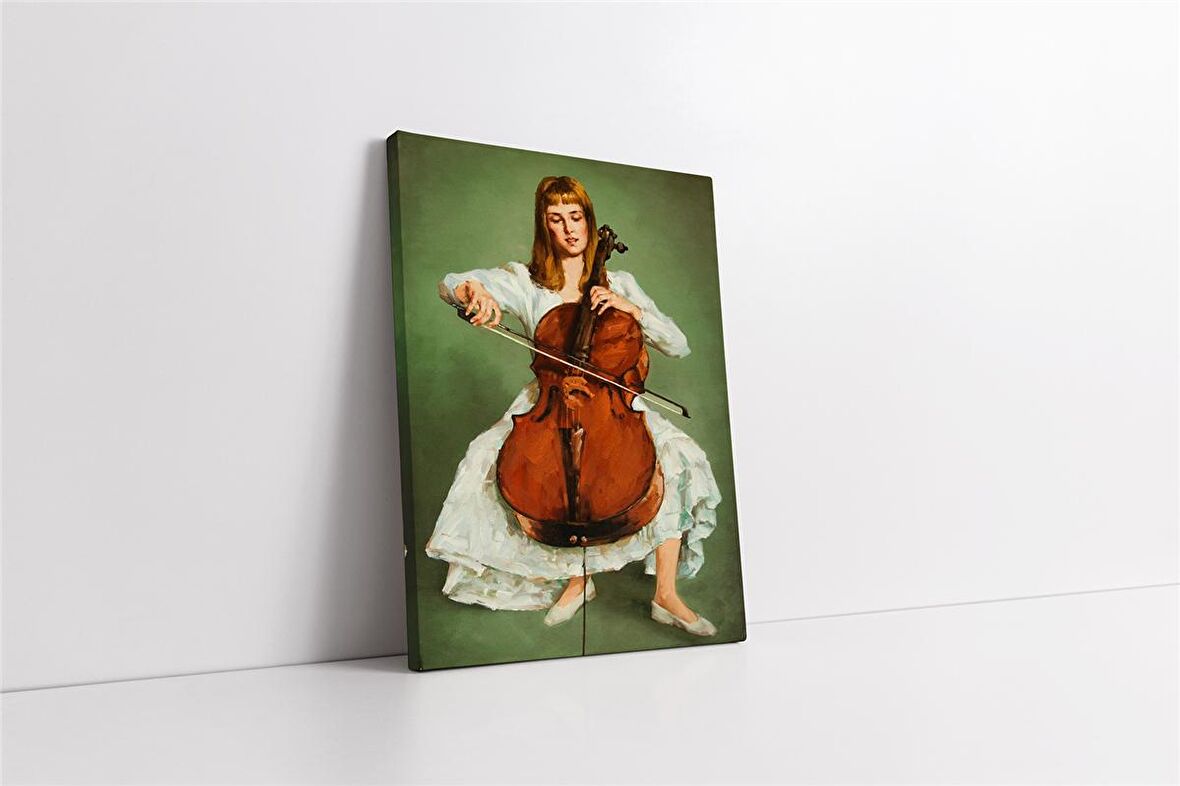 Çello Çalan Beyaz Giymiş Kadın Kanvas Tablo