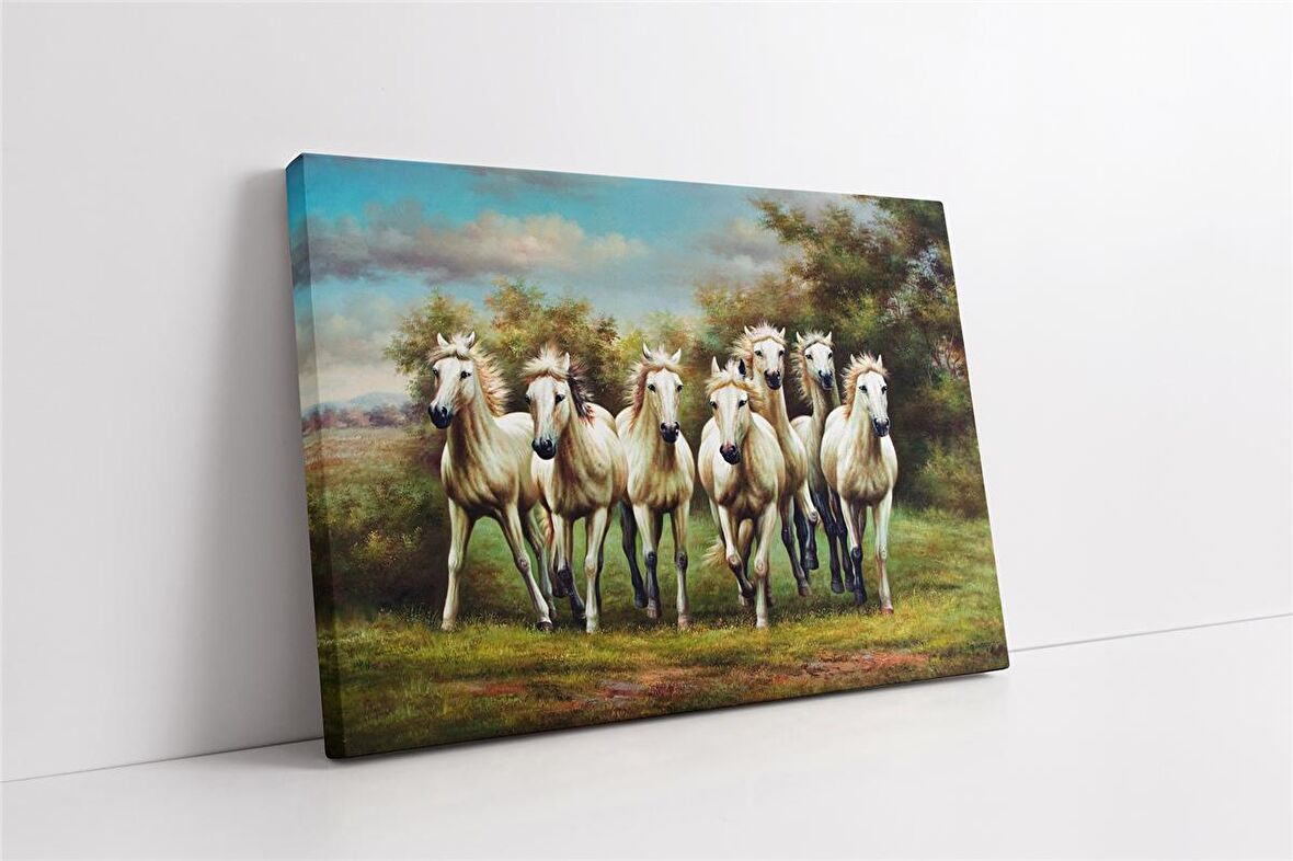 Koşan Beyaz Atlar Kanvas Tablo
