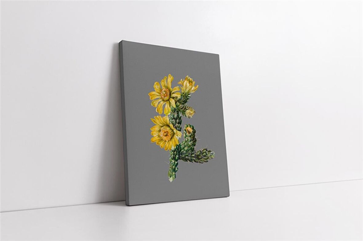 Gri Zemin Sarı Çiçek II Kanvas Tablo
