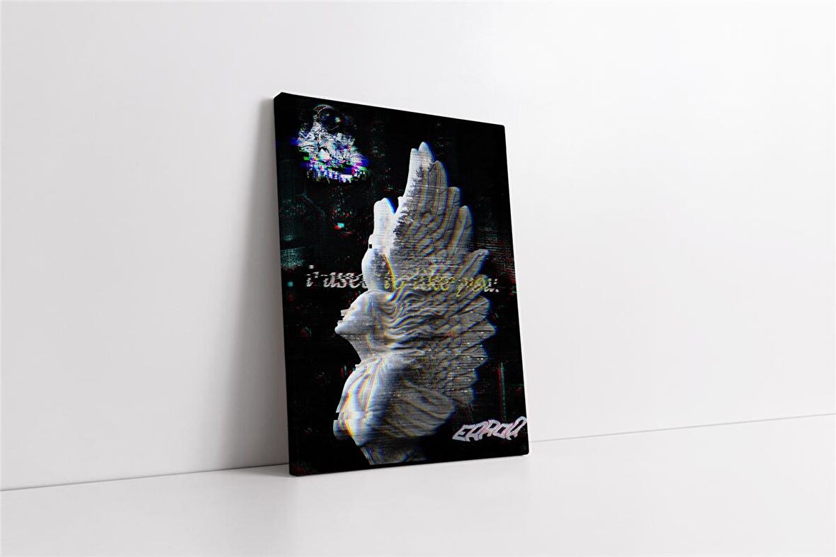 Kanatlı Melek Glitch Kanvas Tablo