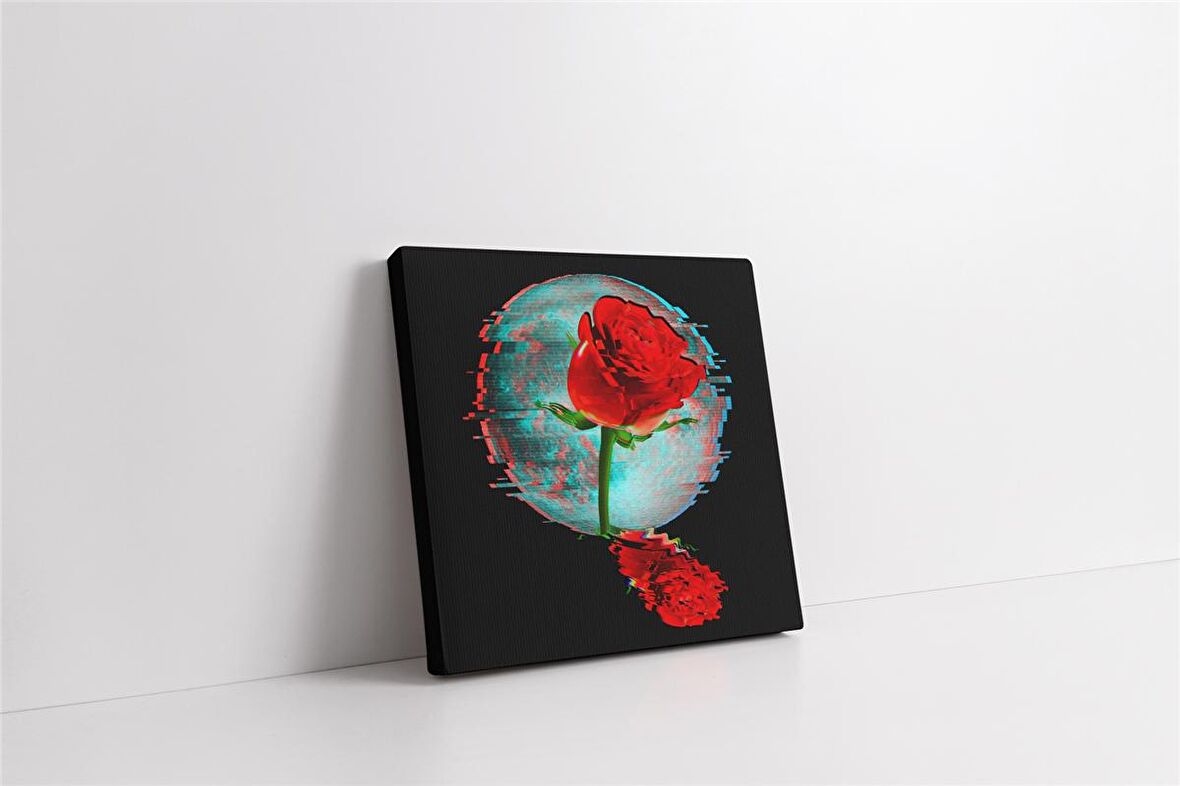 Ay ve Gül Glitch Kanvas Tablo