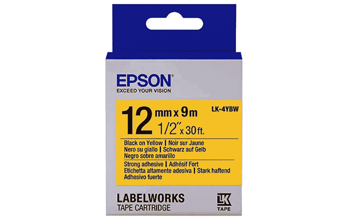 Epson LK-4YBW Güçlü Yapışkanlı  Etiket  Siyah Sarı 12mm (9m)