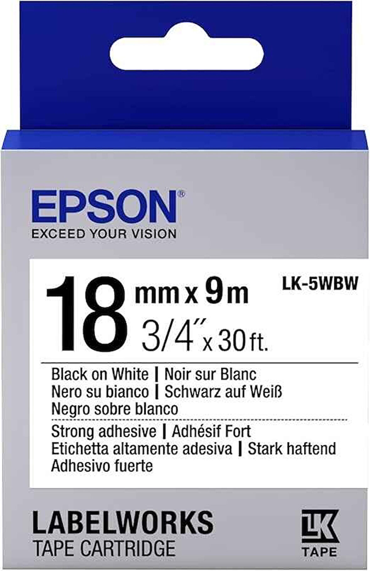 Epson LK-5WBW Orjinal Güçlü Yapışkanlı Etiket Kartuşu Siyah Beyaz 18 mm C53S655012