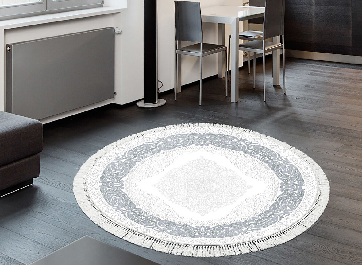 Dekoreko İnci Halı Dijital Saçaklı Yuvarlak 2005 Desen 1