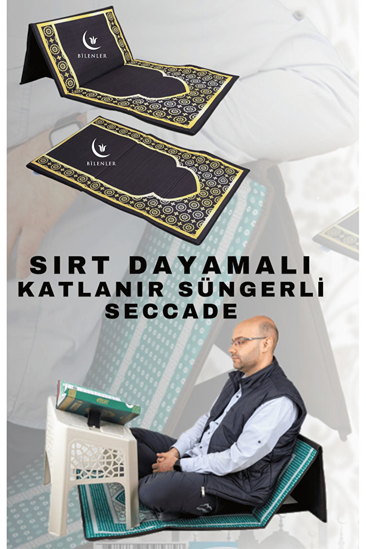 Sırt Dayamalı Seccade -Katlanabilir- Özel Çantalı YEŞİL