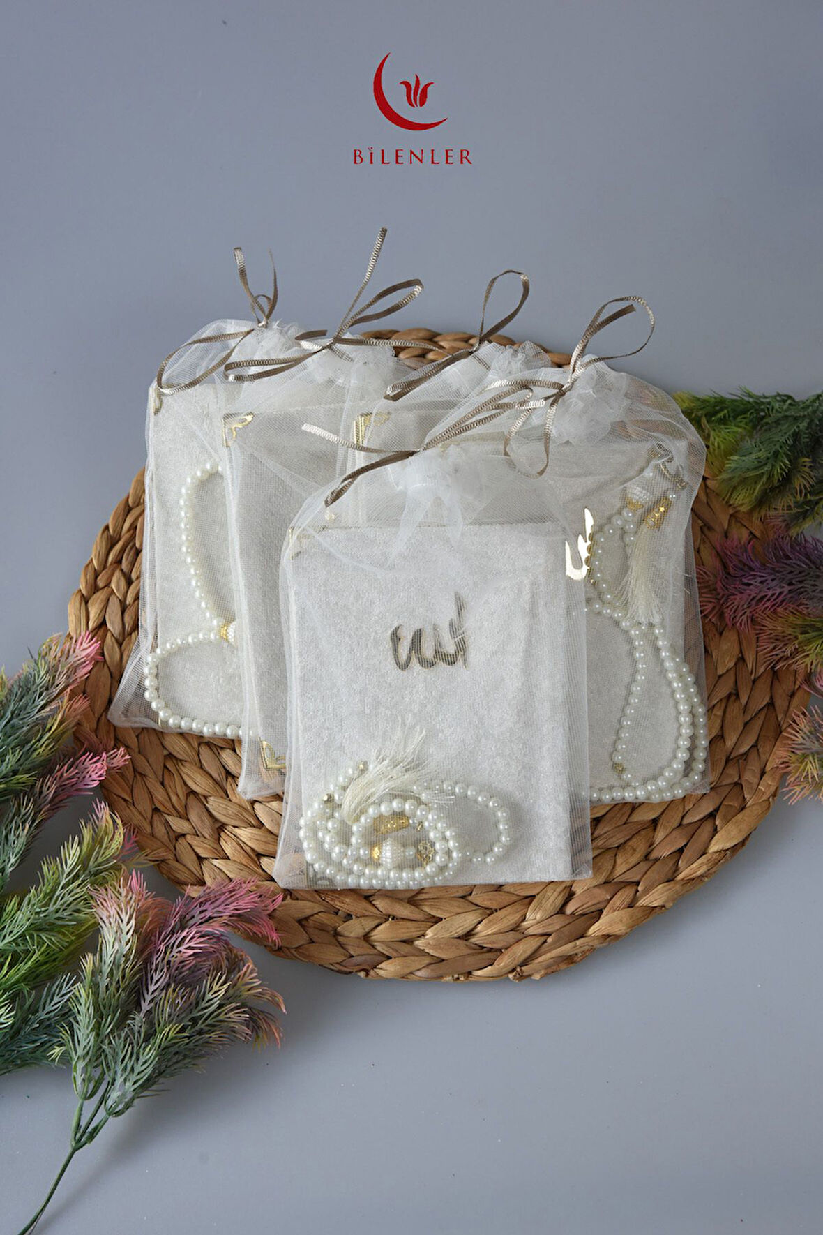 Hediyelik Tül Keseli Kadife Yasin ve İnci Tesbih Seti 5 Adet