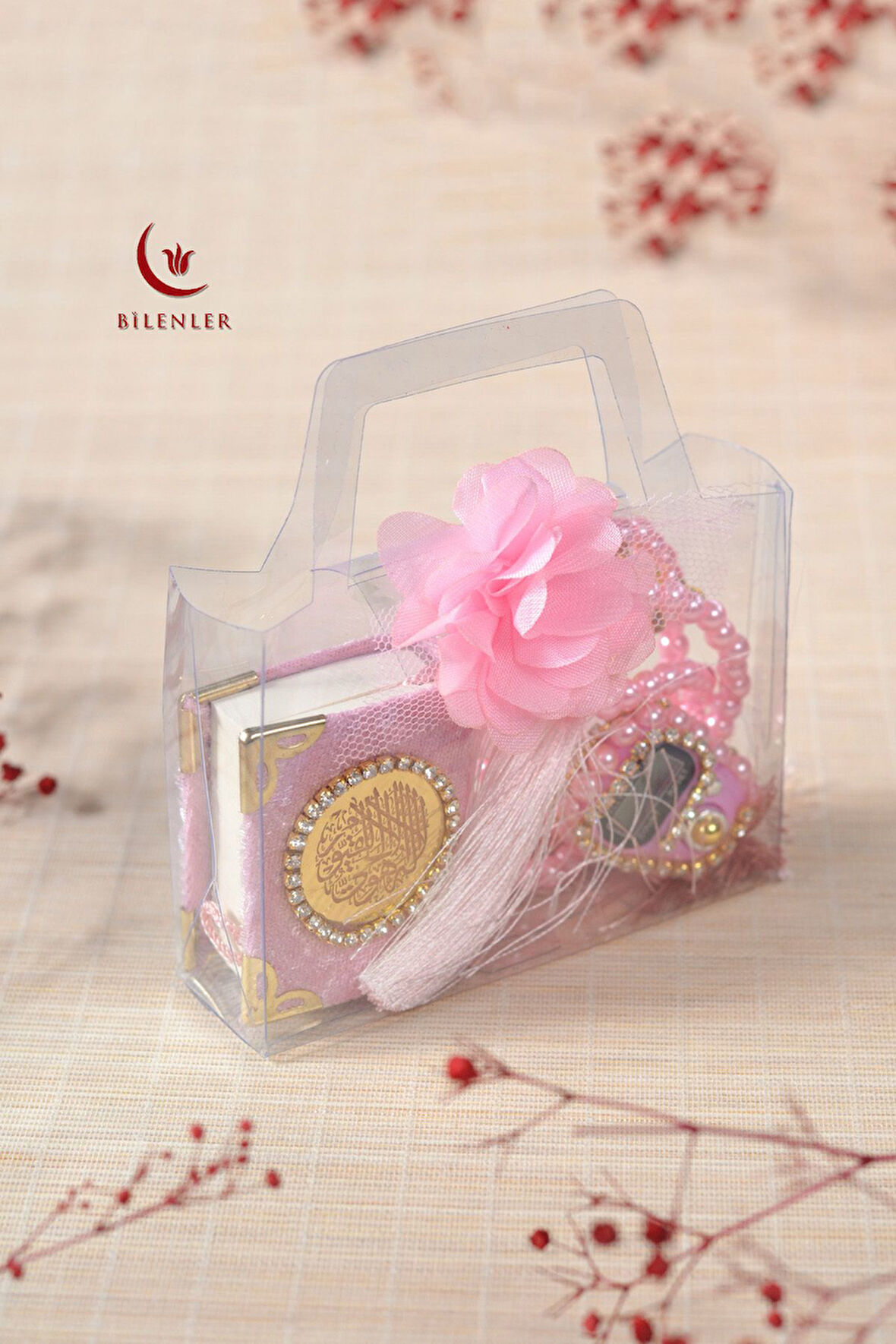 Hediyelik Kutulu Mini Kur'an İnci Tesbih ve Taşlı Zikirmatik Seti 1 Adet