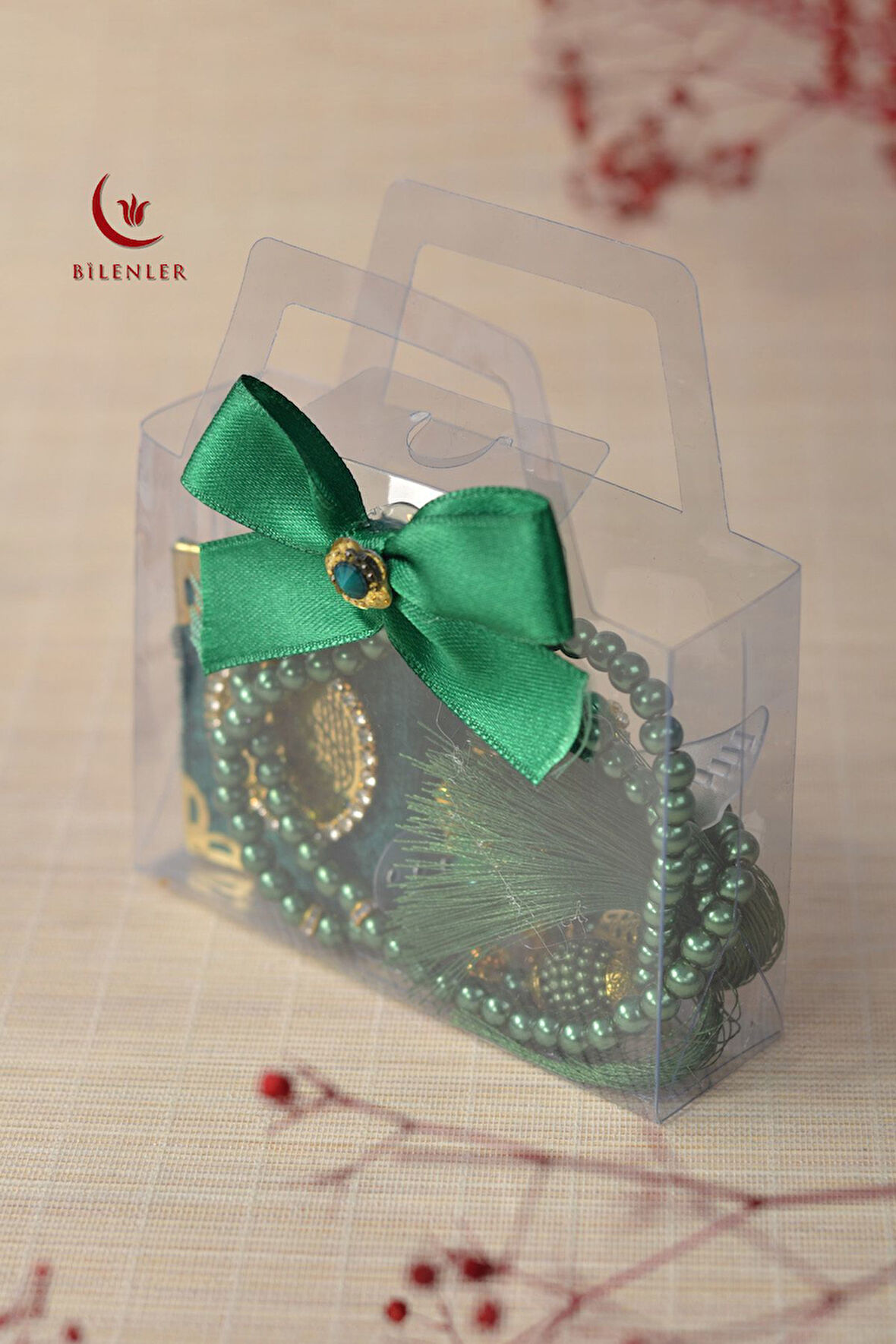 Hediyelik Kutulu Mini Kur'an İnci Tesbih ve Taşlı Zikirmatik Seti 5 Adet