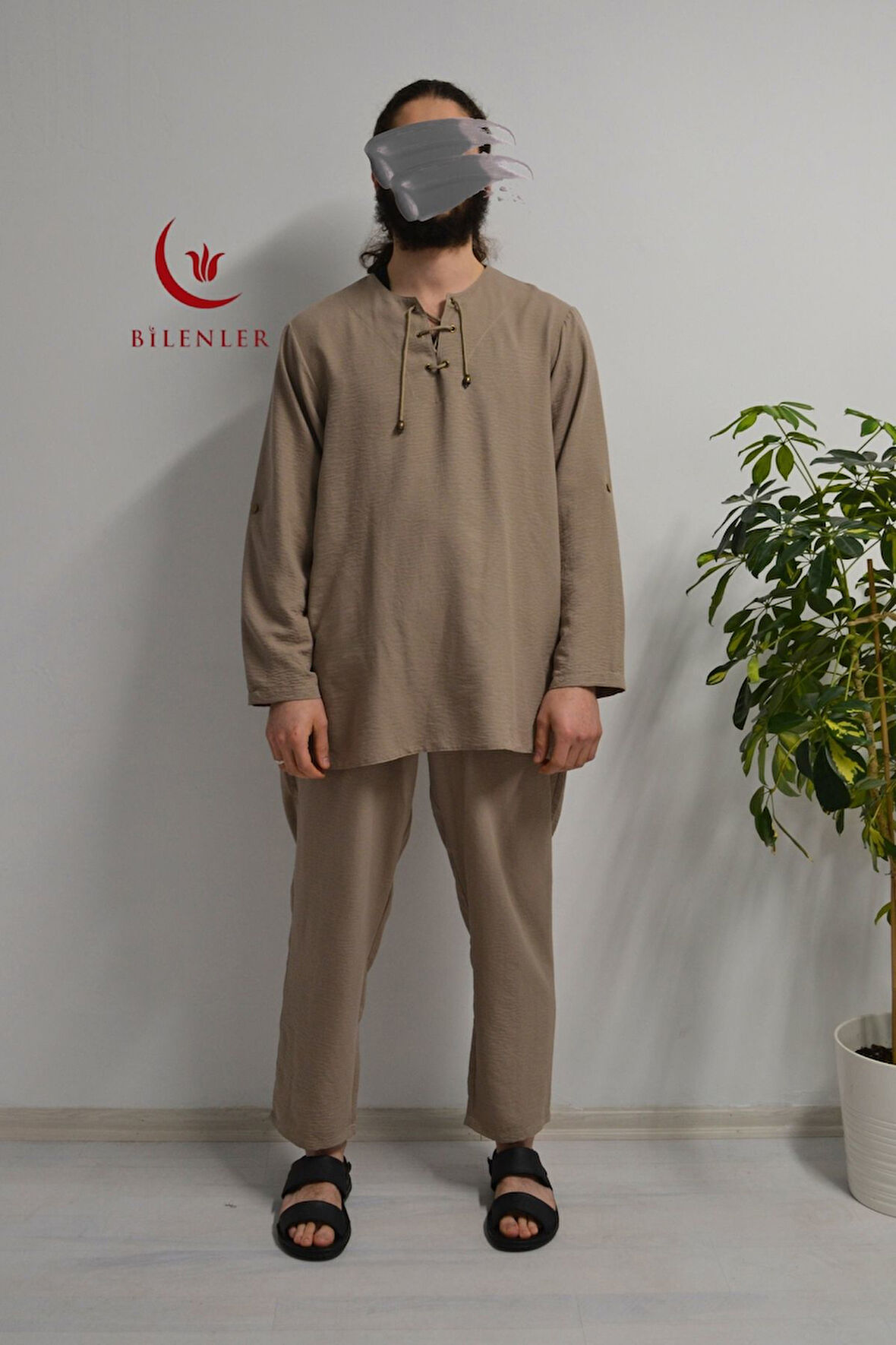 Hac ve Umre İçin Erkek Takım - Lastikli Pantolon & Dik Yaka Gömlek