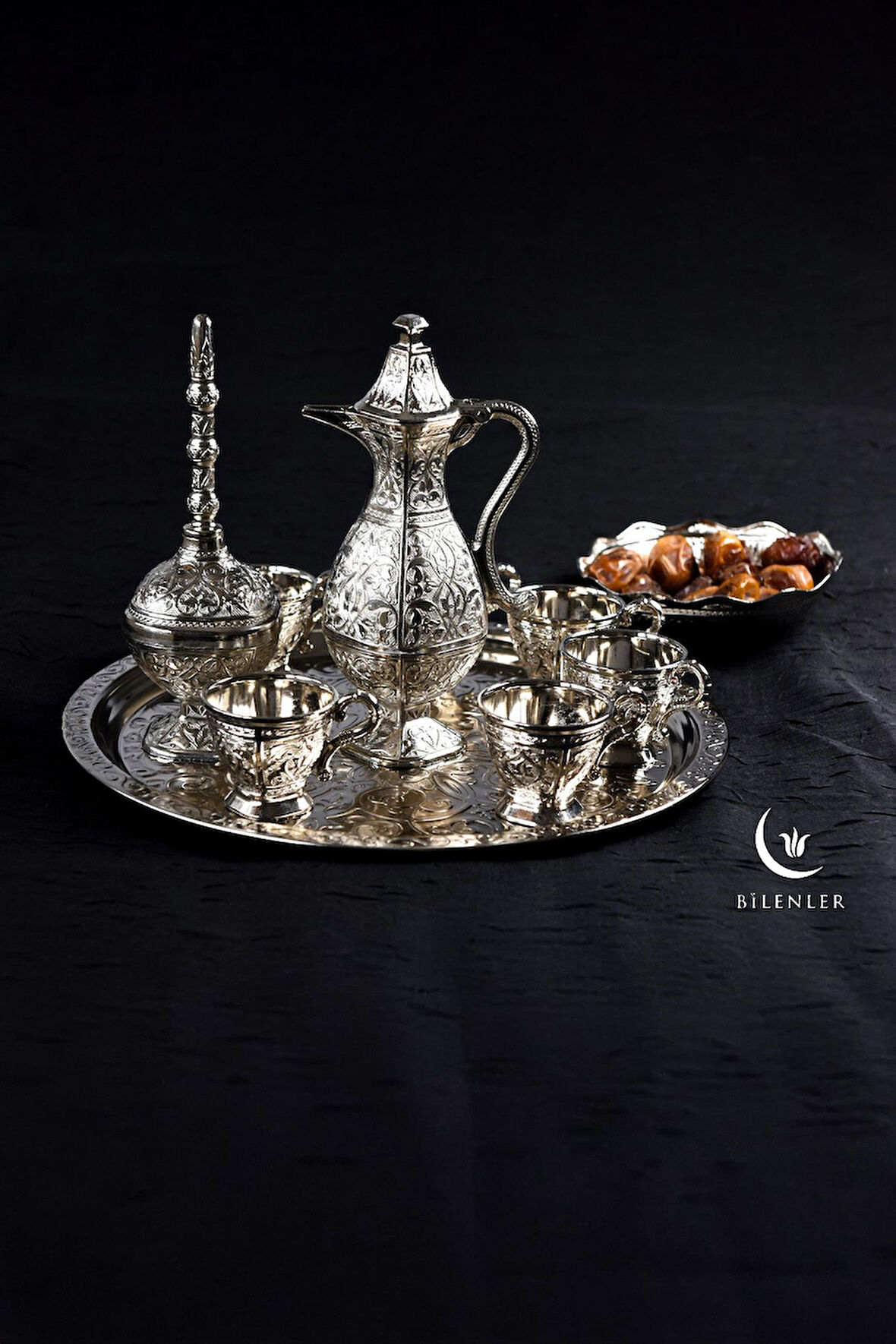 Osmanlı Motifli Gümüş Zemzem Takımı 10 Parça Şık İkram Seti