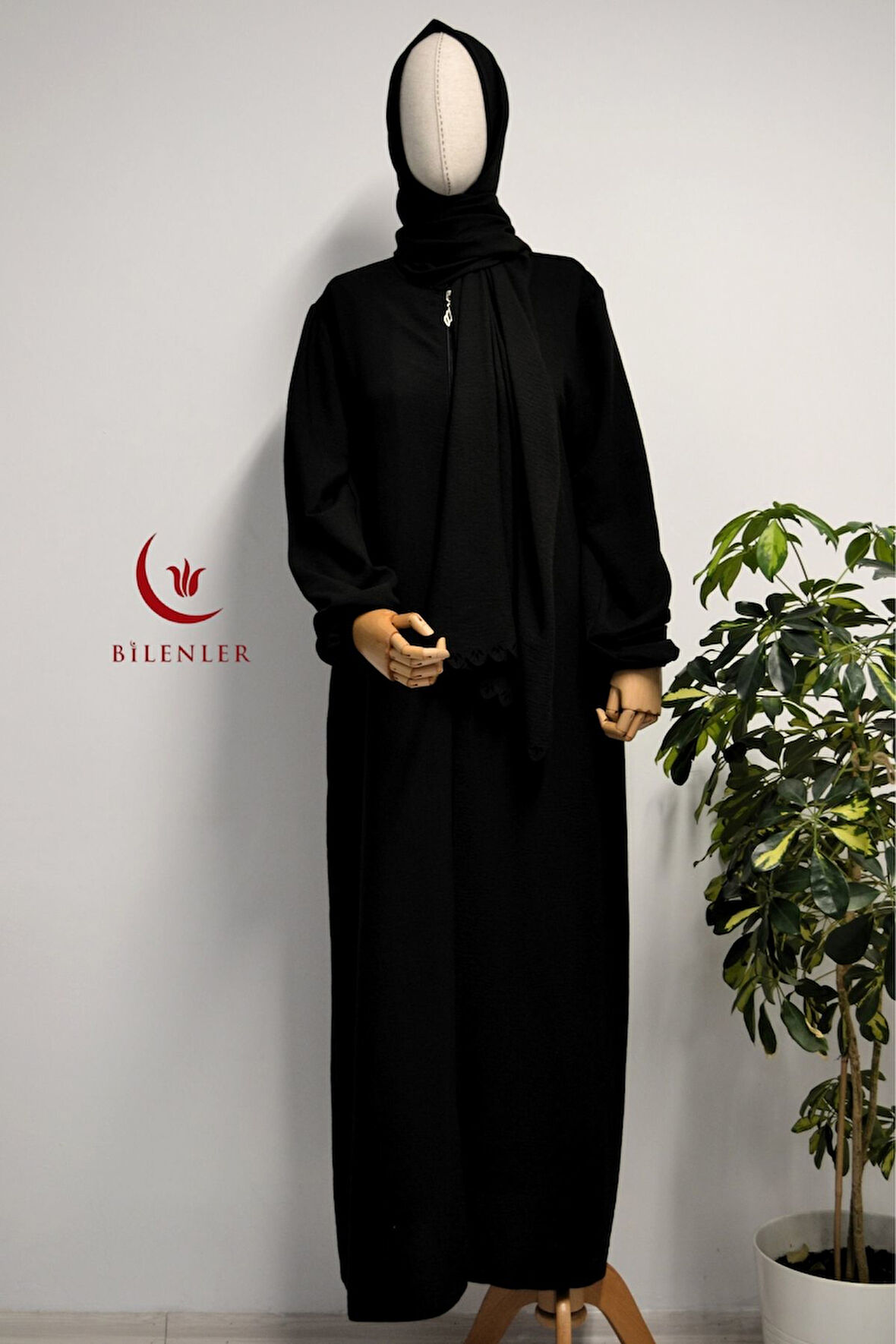 Kendinden Şallı Pamuklu Aerobin Kumaş Kadın Namaz Elbisesi / Ferace – 1-6 Beden Aralığı