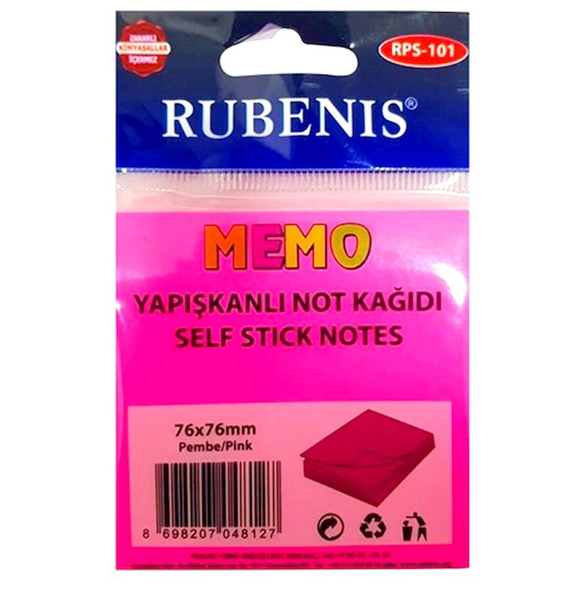 Memo Yapışkanlı Not Kağıdı 76X76Mm Pembe - 3 adet