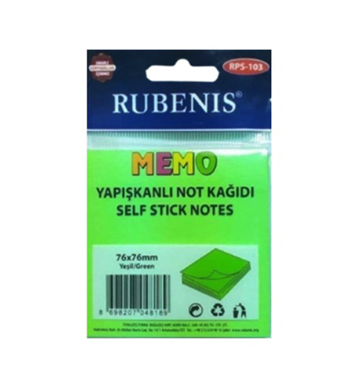 Memo Yapışkanlı Not Kağıdı 76X76Mm Yeşil - 3 adet
