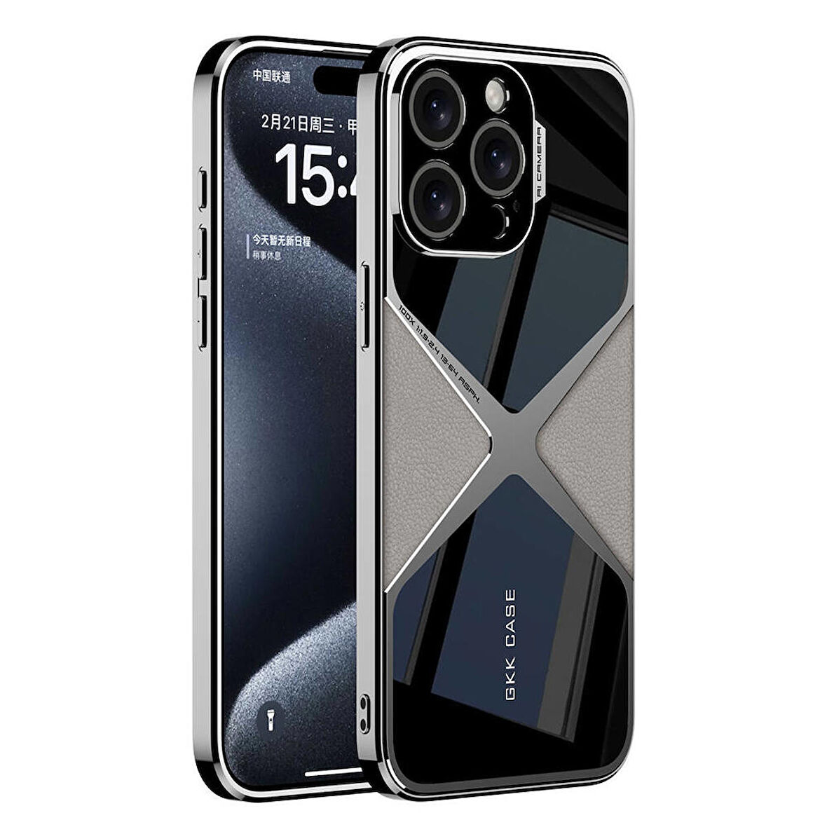 iPhone 15 Pro Max Kılıf Ultra İnce Kamera Korumalı PC + Deri Arka Yüzey X-Pro Kılıf