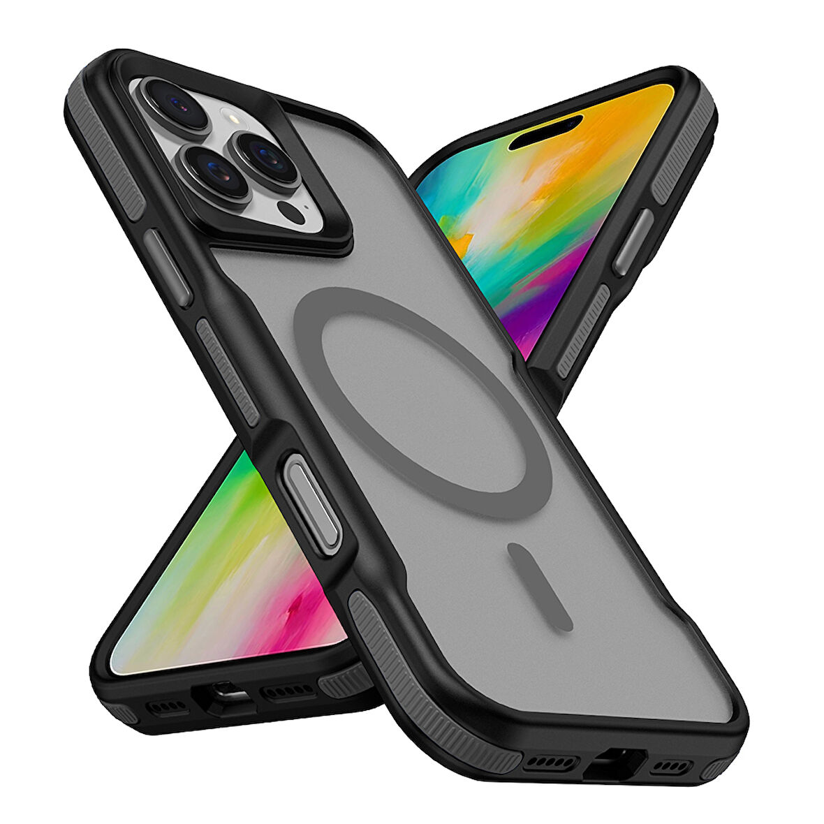 iPhone 16 Pro Kılıf M-safe Şarj Özellikli Renkli Kenar Airbag Şeritli Lamer Kılıf