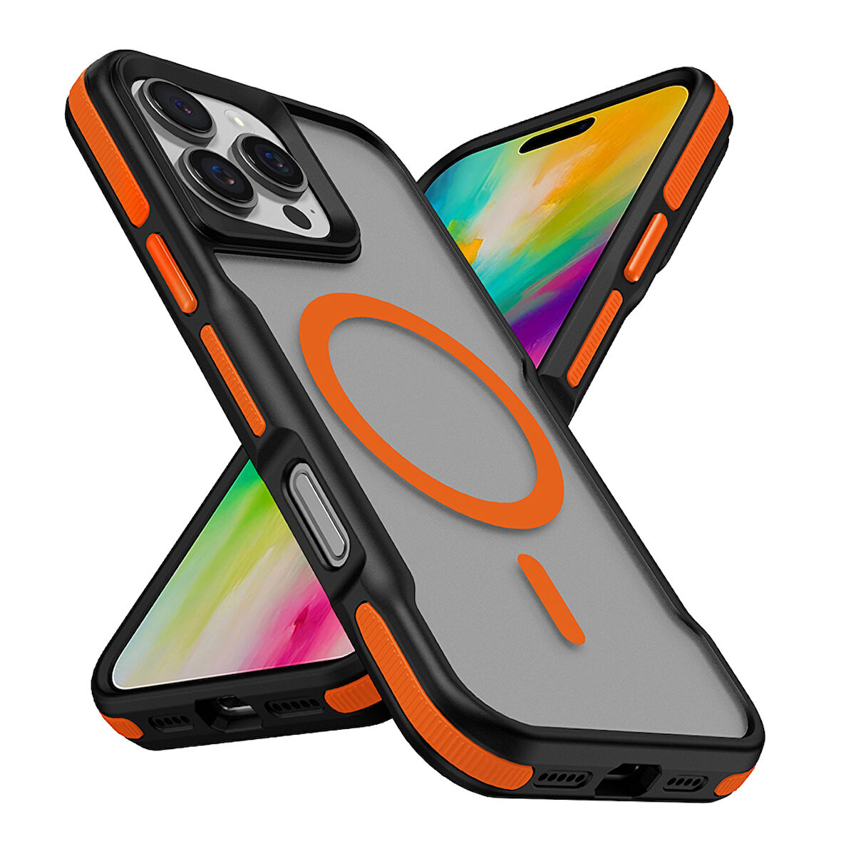 iPhone 16 Pro Kılıf M-safe Şarj Özellikli Renkli Kenar Airbag Şeritli Lamer Kılıf