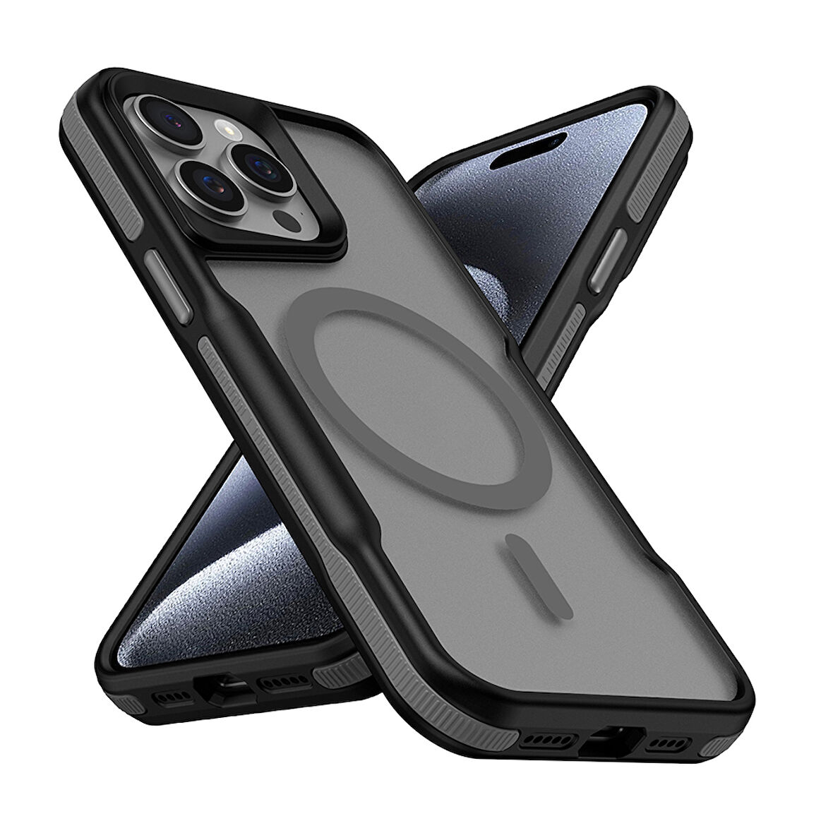 iPhone 15 Pro Kılıf M-safe Şarj Özellikli Renkli Kenar Airbag Şeritli Lamer Kılıf
