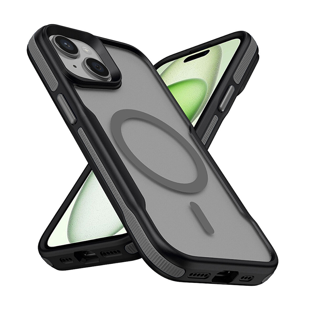 iPhone 14 Plus Kılıf M-safe Şarj Özellikli Renkli Kenar Airbag Şeritli Lamer Kılıf
