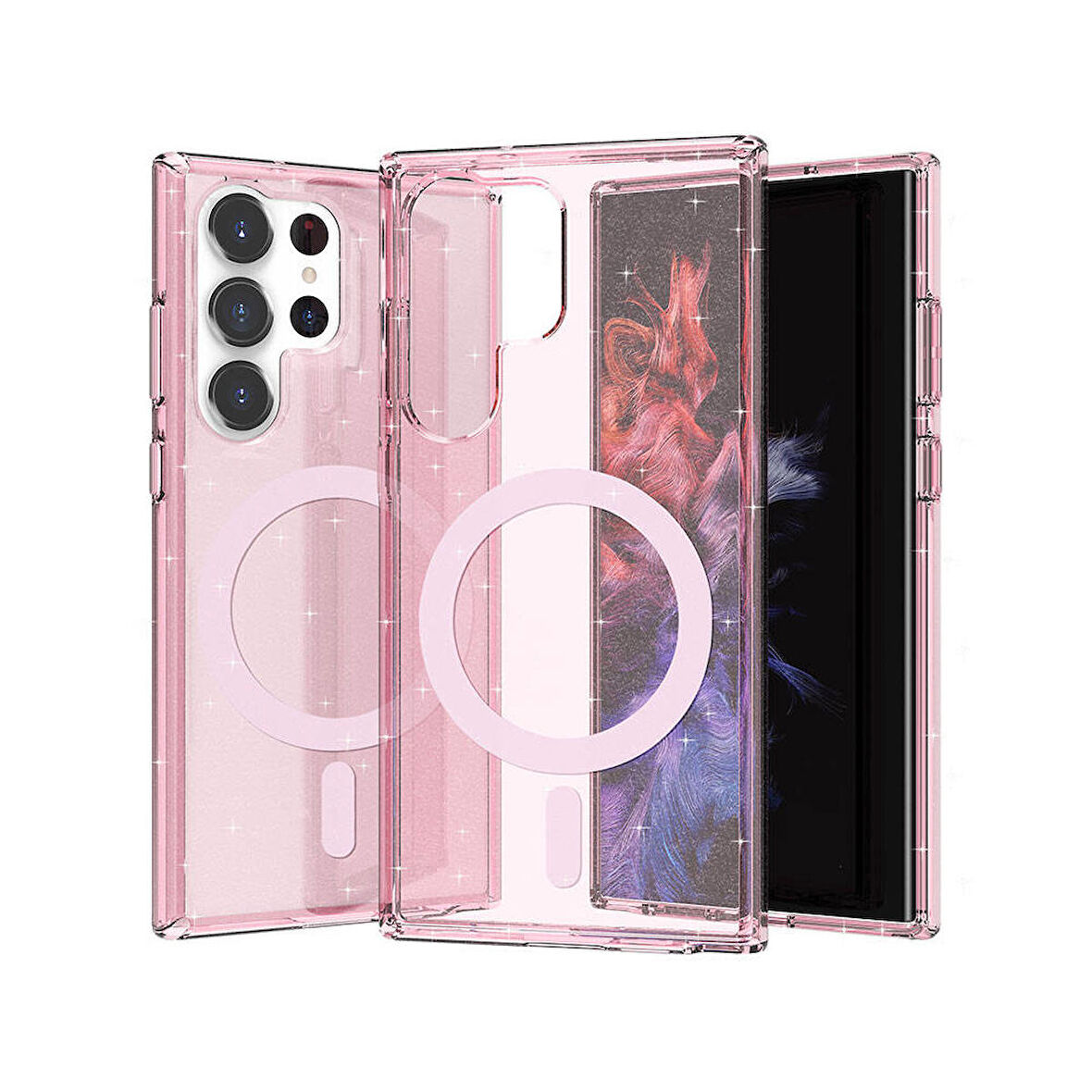 Galaxy S23 Ultra Kılıf Magsafe Şarj Özellikli Parlayan Simli Saydam Renkli Allstar Kılıf