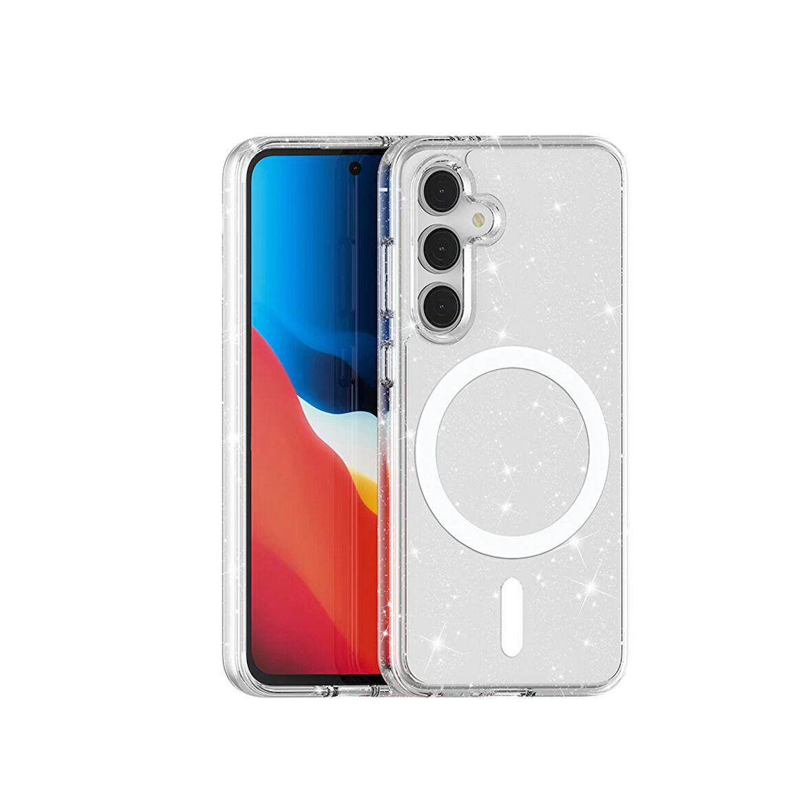 Galaxy S24 FE Kılıf Magsafe Şarj Özellikli Parlayan Simli Saydam Renkli Allstar Kılıf