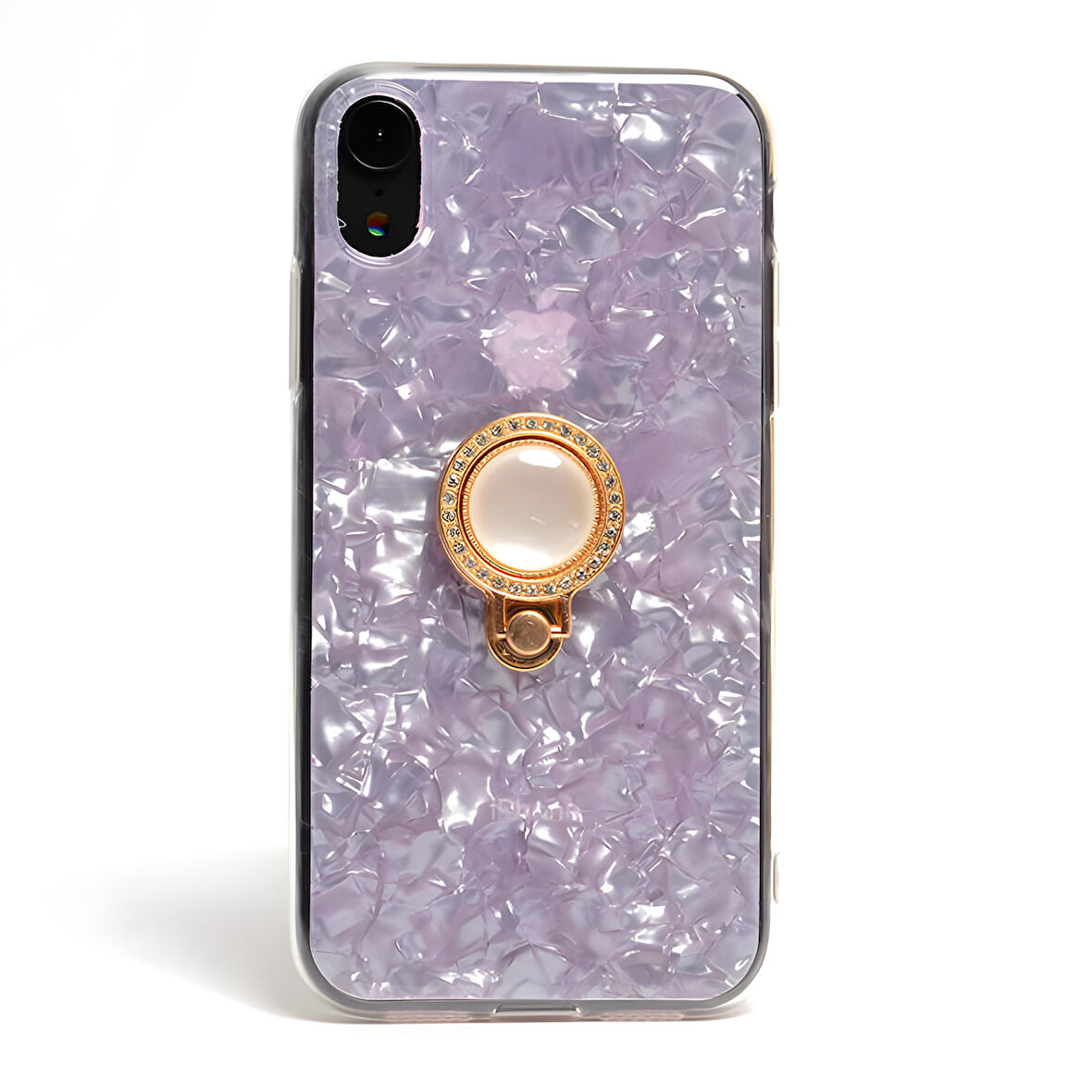 iPhone XR 6.1 Kılıf Parlak Mermer Desenli Yüzüklü Vista Silikon Kılıf