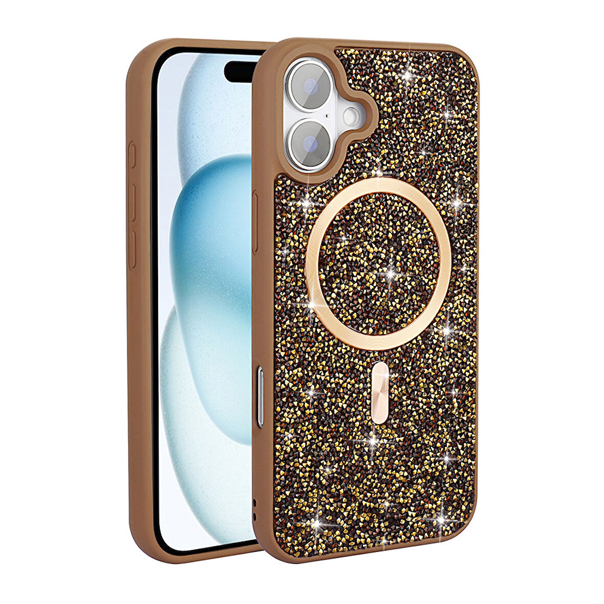 iPhone 17 Kılıf Pırlanta Tasarımlı M-safe Şarj Özellikli Mozaik Silikon Kılıf